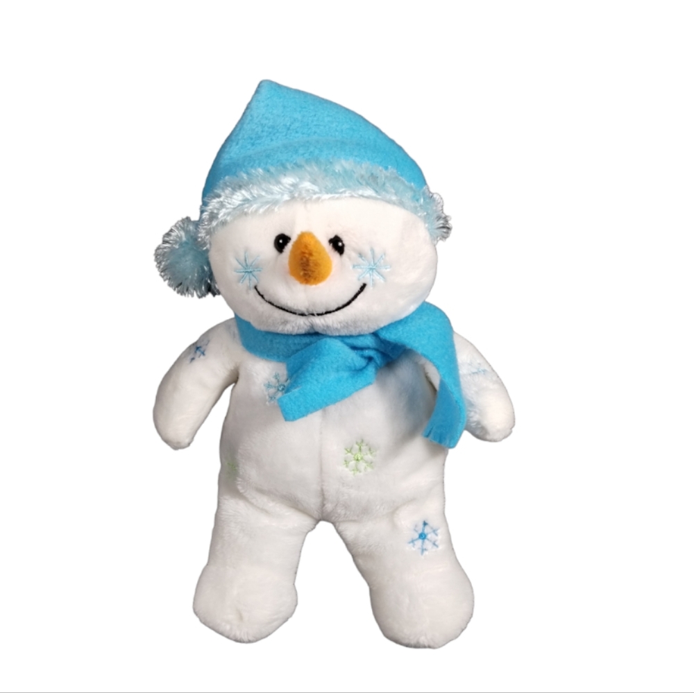 Wal-mart Snowman plush Lovey winter snowflakes with blue/white hat & scarf 8.5"
